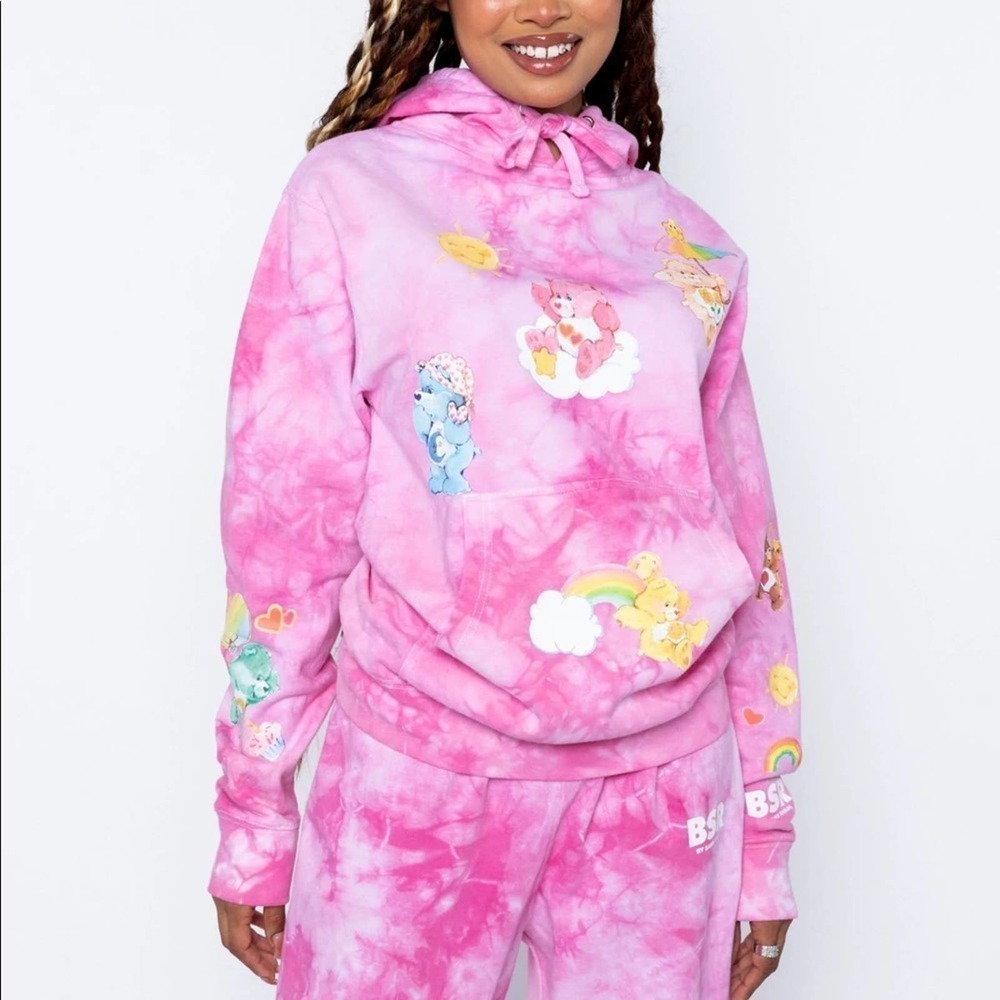 BSR by Samii Ryan Happy thoughts pink tie-dye pullover hoodie size S nwot